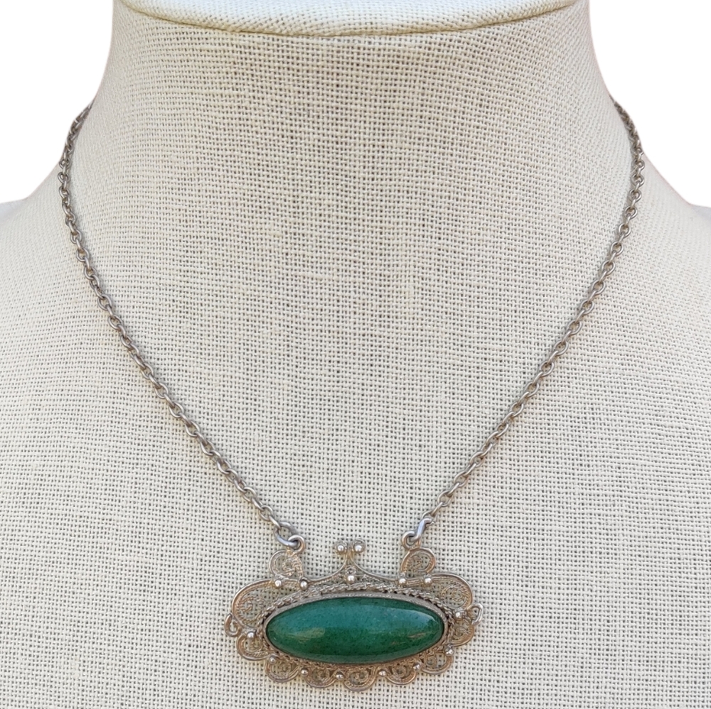 Vintage Sterling Marc Begay native malachite necklace - Picture 3 of 15